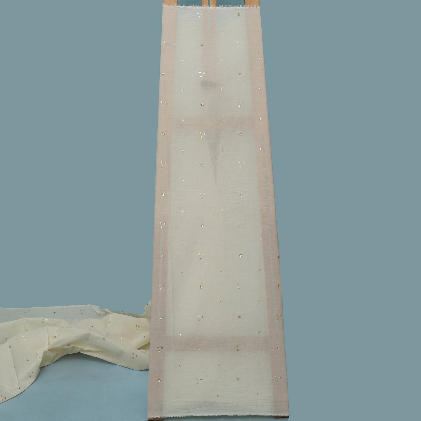 Off White Color Kora Mukesh Work Fabric