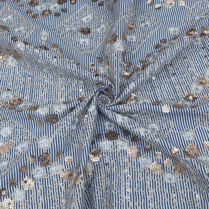 Cotton Sequins Stripe Embroidery Fabric