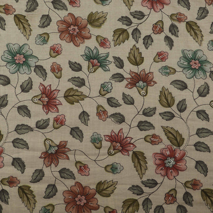 Cream Color Linen Sequence Print Embroidery Fabric