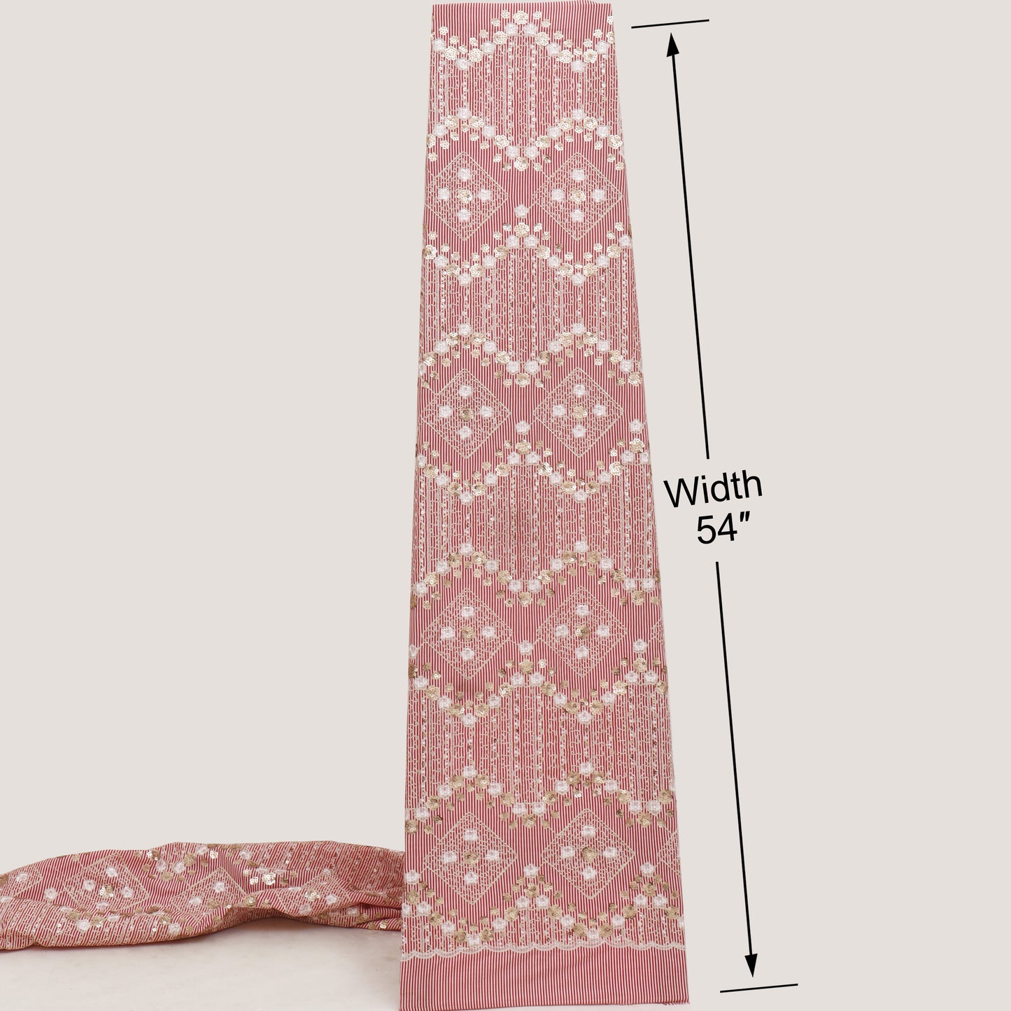 Cotton Sequins Stripe Embroidery Fabric