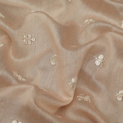 Peach Color Chanderi Embroidery Fabric