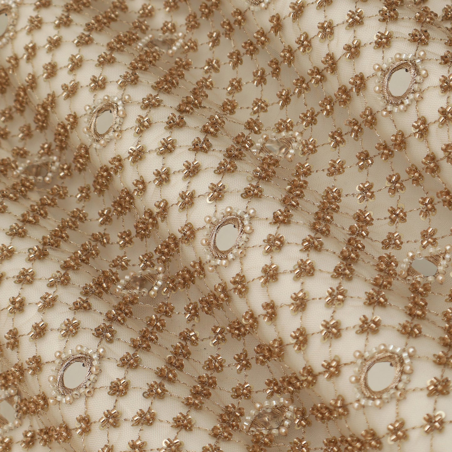 Golden Mirror Net Sequins Embroidery