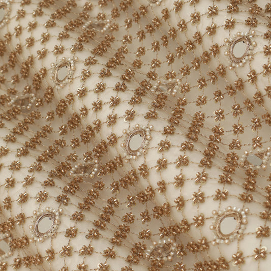 Golden Mirror Net Sequins Embroidery