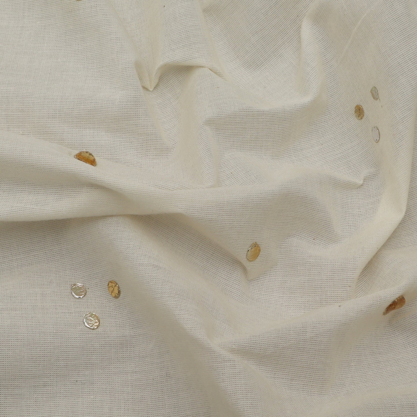 Off White Color Kora Mukesh Work Fabric