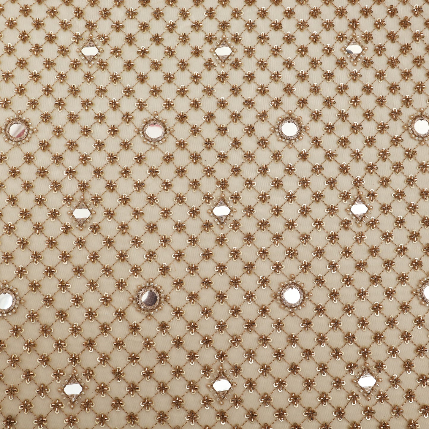 Golden Mirror Net Sequins Embroidery