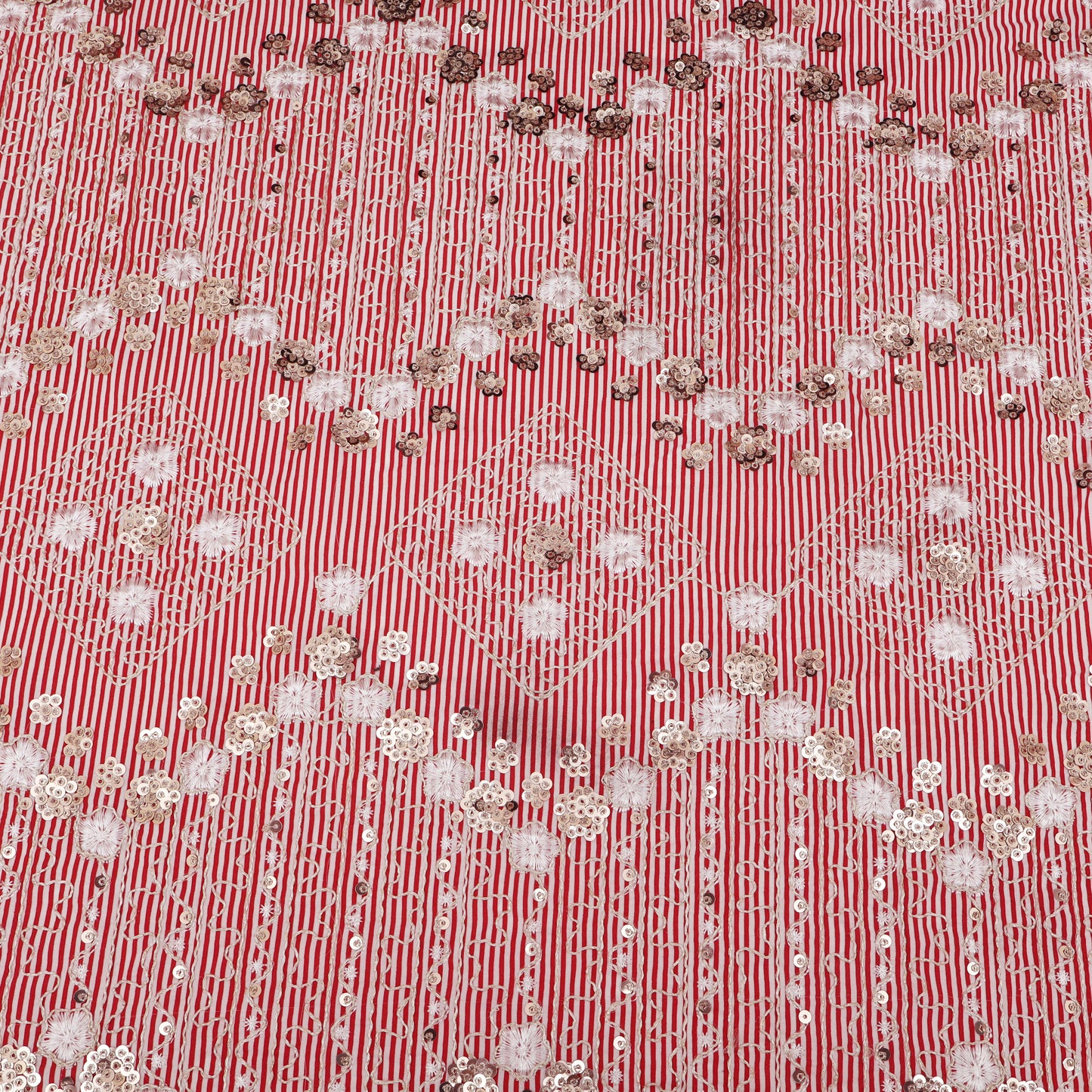 Cotton Sequins Stripe Embroidery Fabric