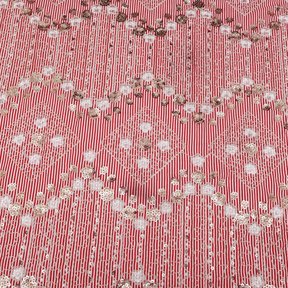 Cotton Sequins Stripe Embroidery Fabric