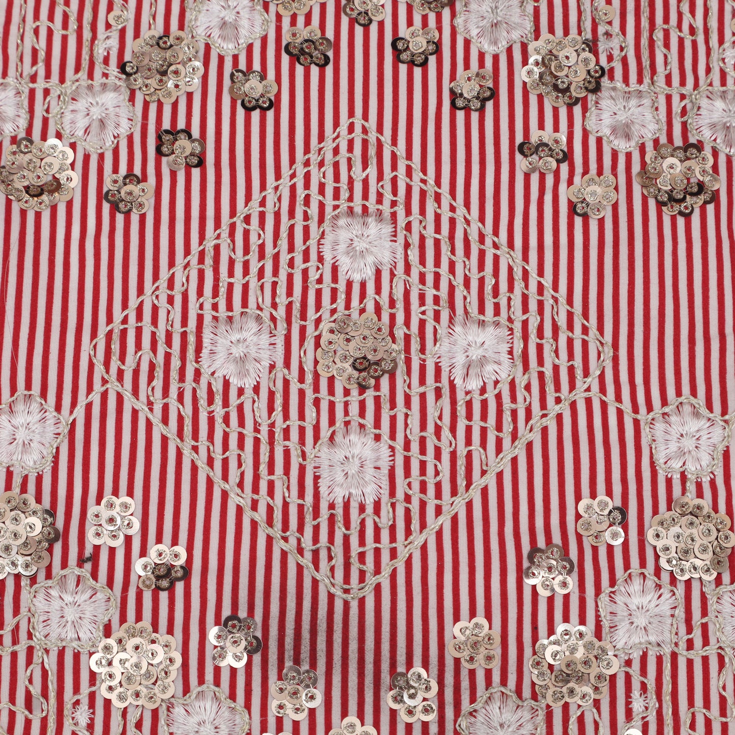 Cotton Sequins Stripe Embroidery Fabric