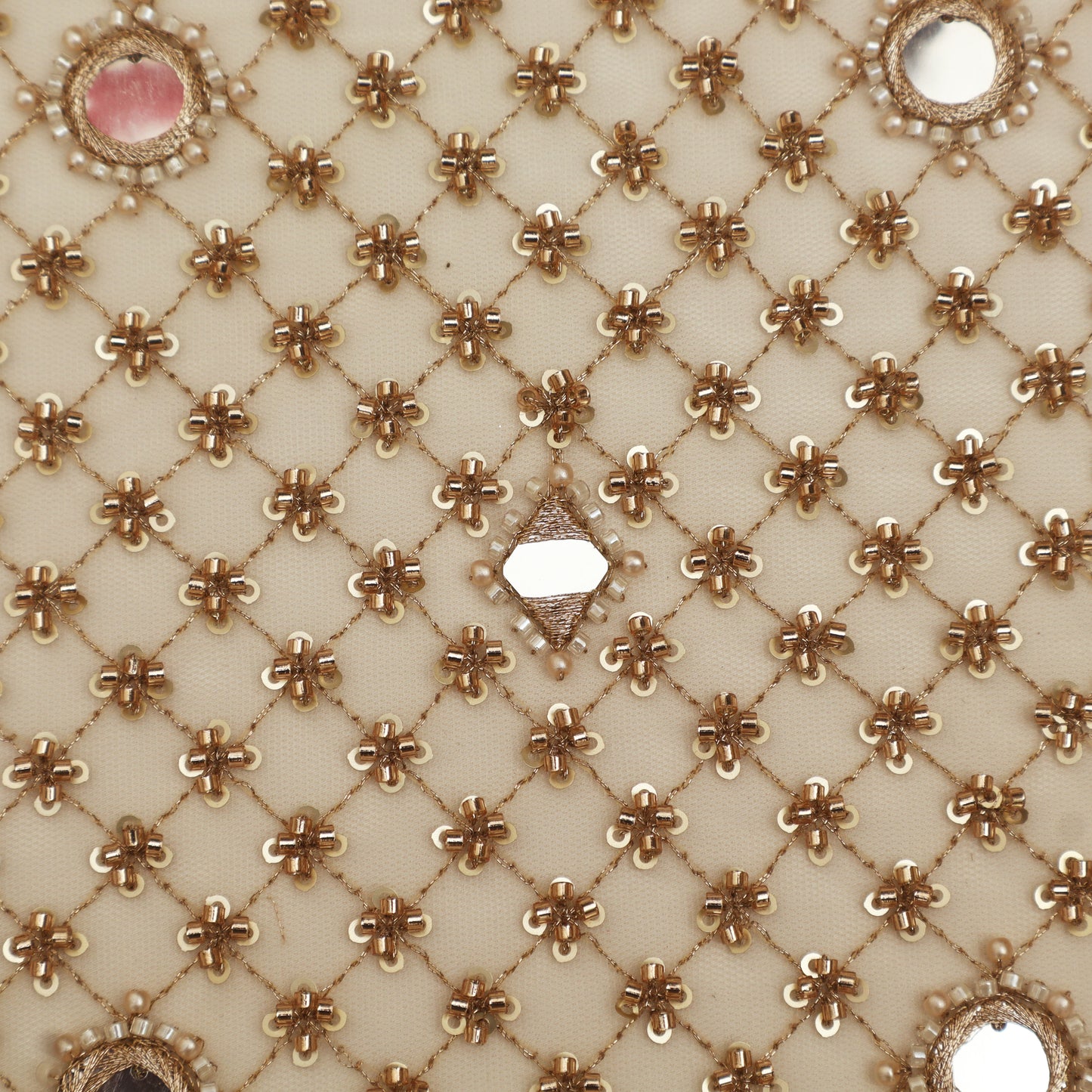 Golden Mirror Net Sequins Embroidery