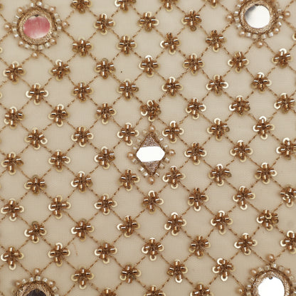 Golden Mirror Net Sequins Embroidery