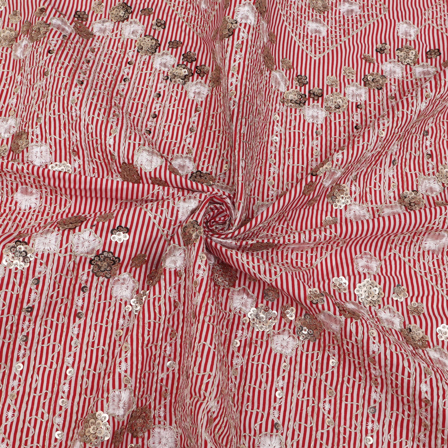 Cotton Sequins Stripe Embroidery Fabric