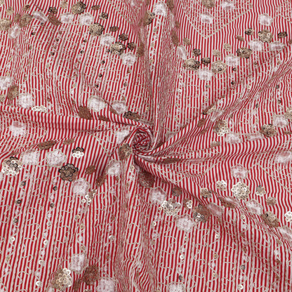Cotton Sequins Stripe Embroidery Fabric