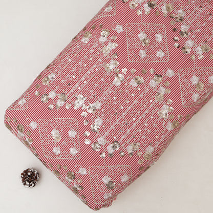 Cotton Sequins Stripe Embroidery Fabric