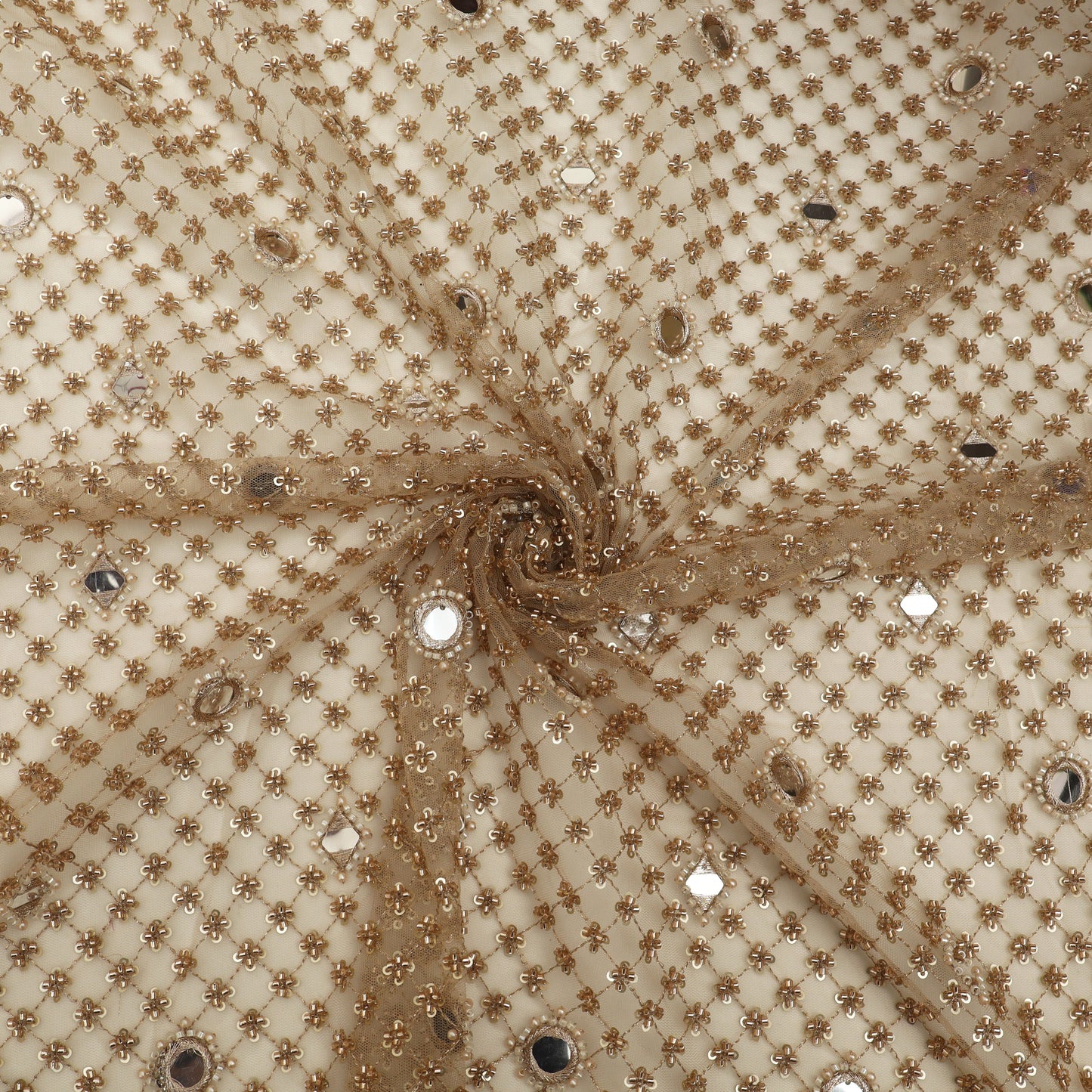 Golden Mirror Net Sequins Embroidery