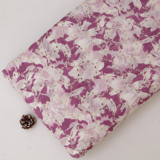 Cotton Chikan Print Embroidery Fabric