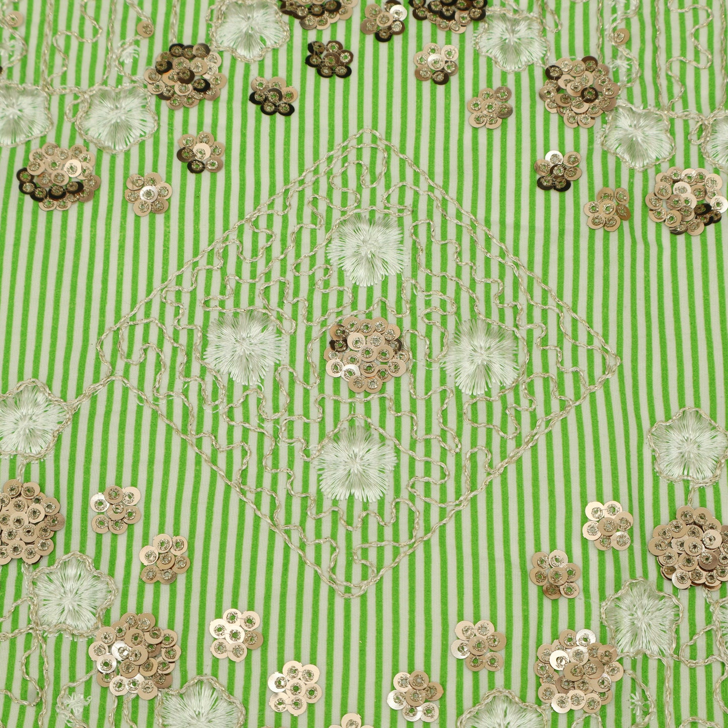 Cotton Sequins Stripe Embroidery Fabric