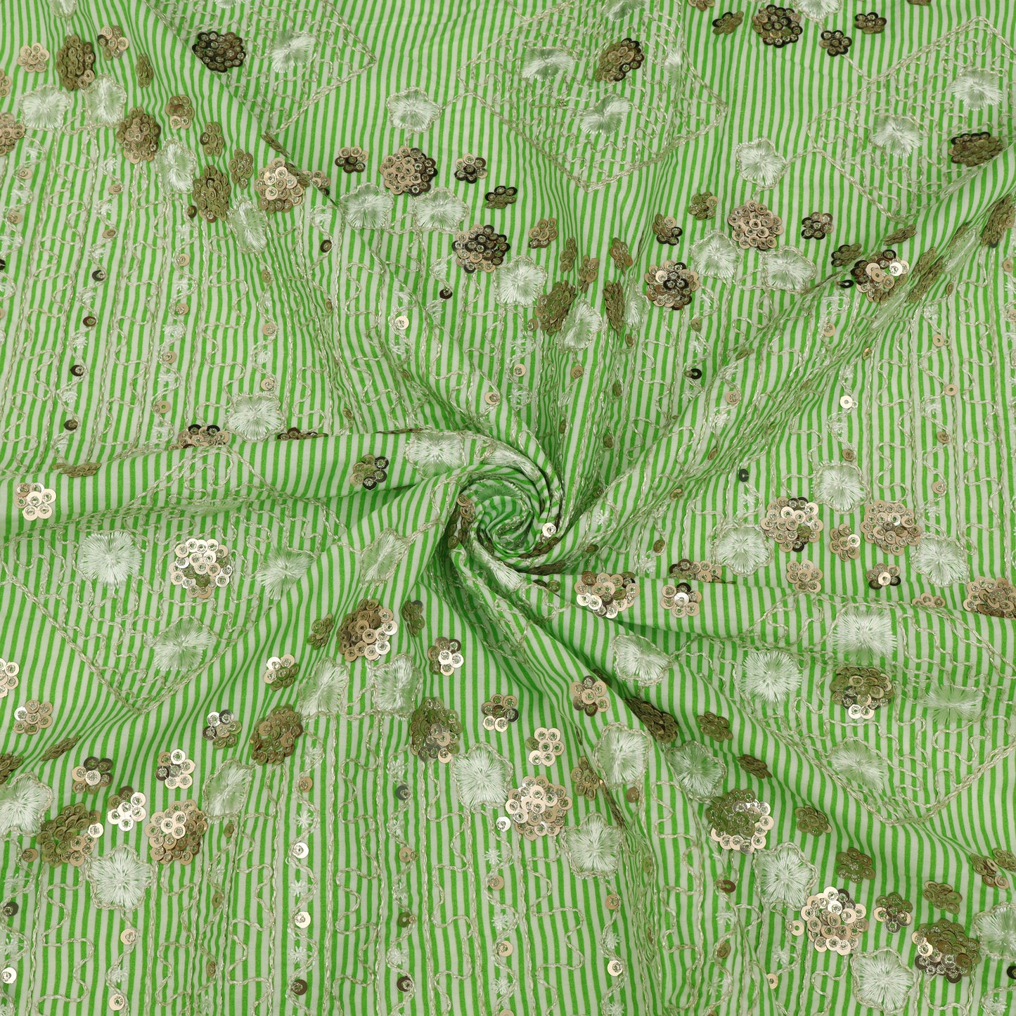 Cotton Sequins Stripe Embroidery Fabric