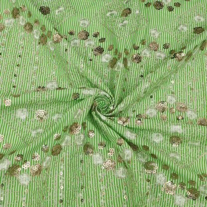 Cotton Sequins Stripe Embroidery Fabric