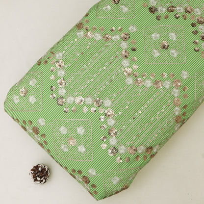 Cotton Sequins Stripe Embroidery Fabric