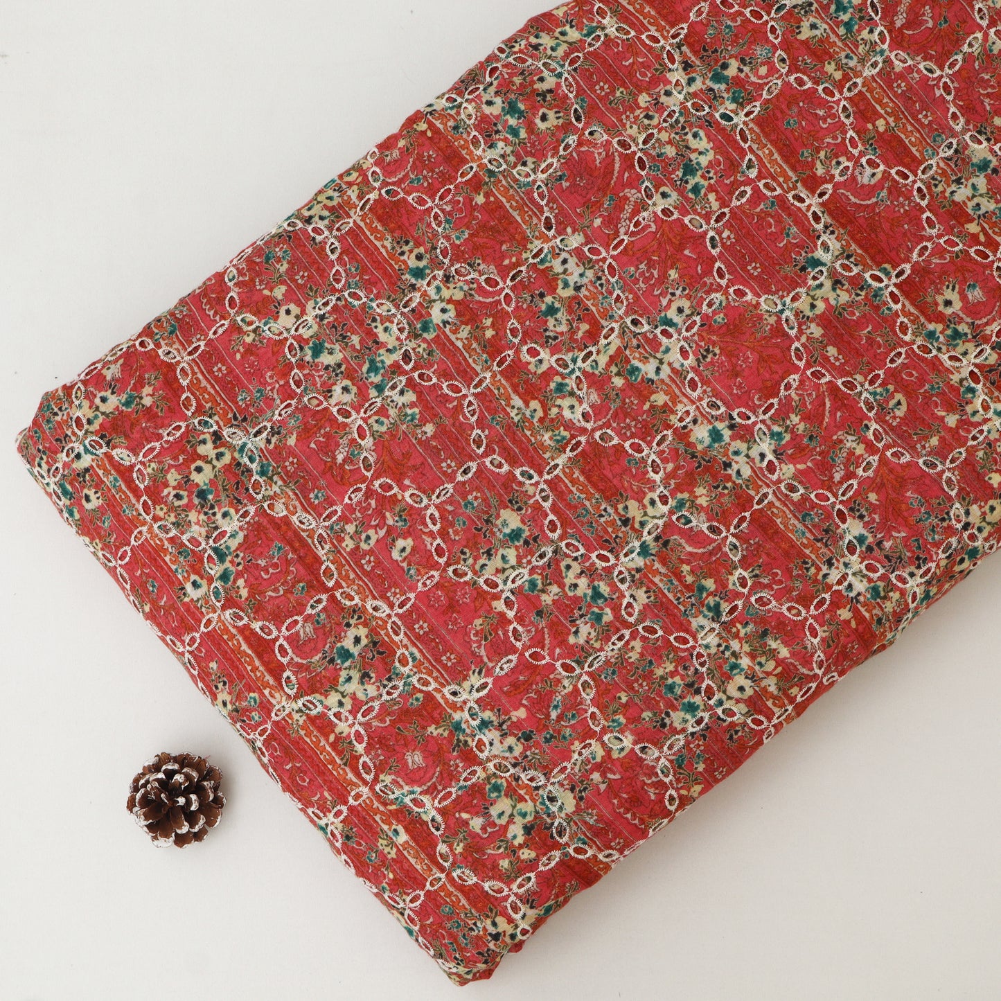 Cotton Chikan Print Embroidery Fabric