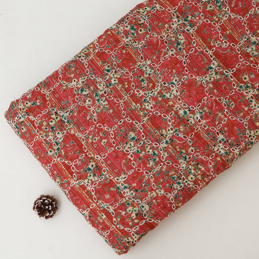 Cotton Chikan Print Embroidery Fabric