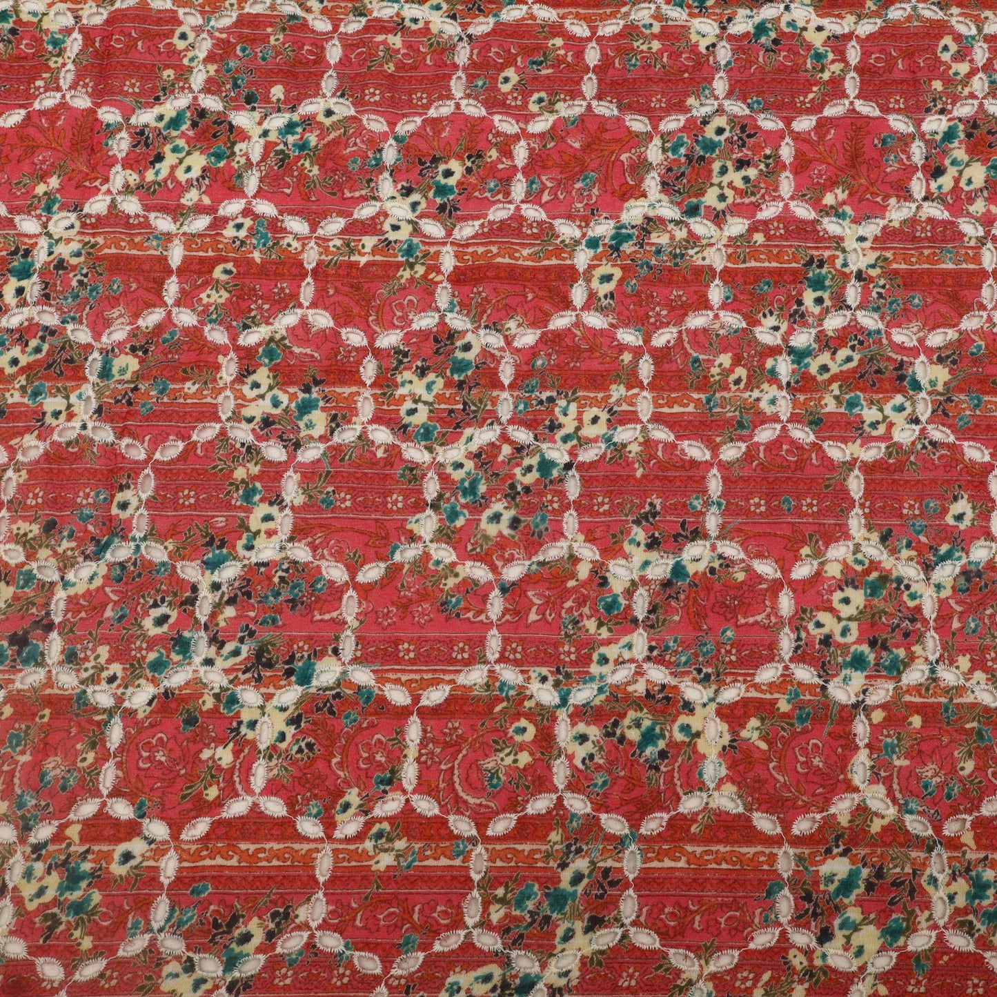 Cotton Chikan Print Embroidery Fabric