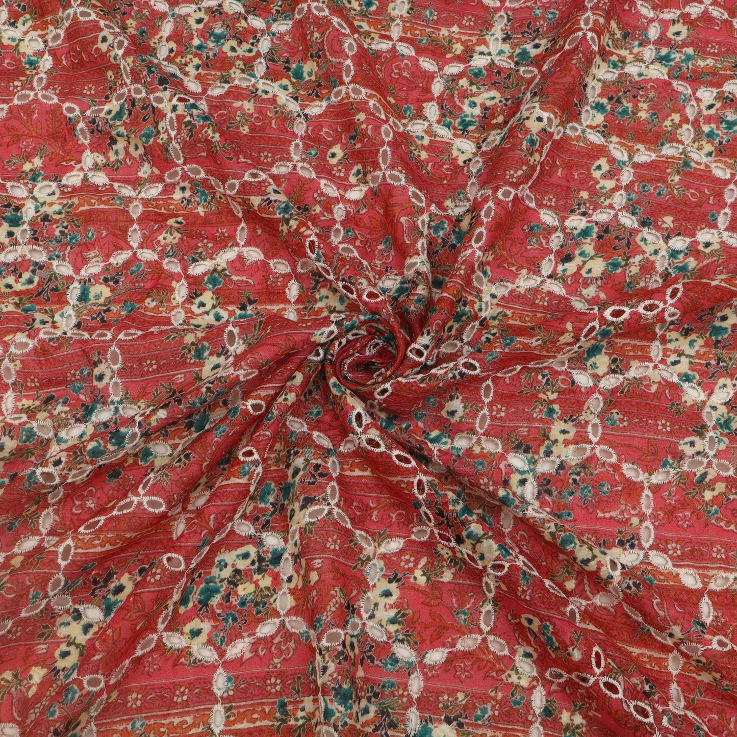 Cotton Chikan Print Embroidery Fabric