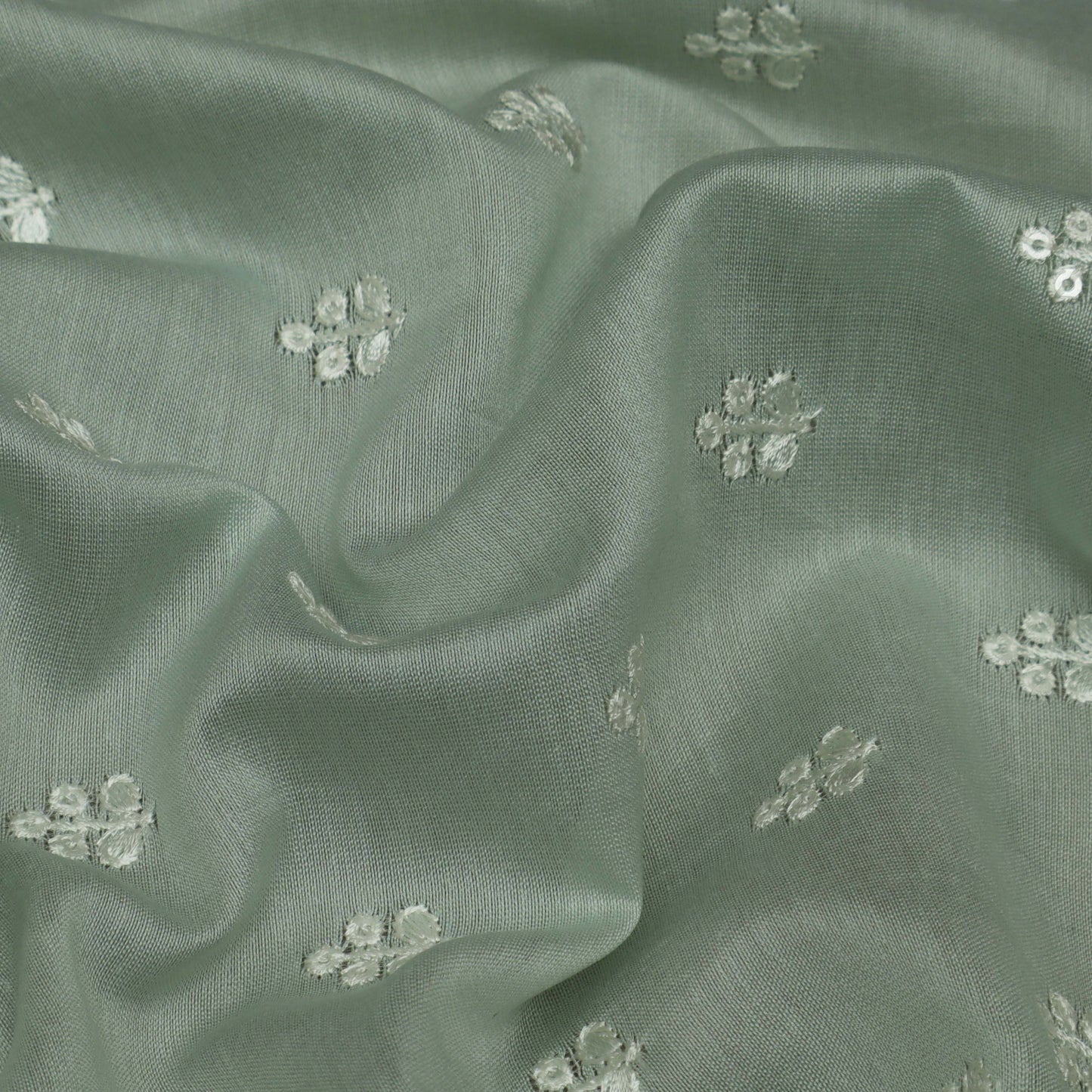 Pista Green Color Chanderi Embroidery Fabric
