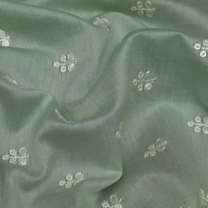 Pista Green Color Chanderi Embroidery Fabric