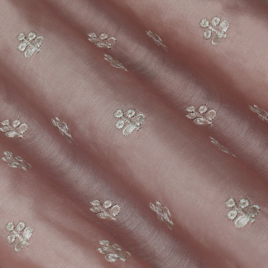 Pink Color Chanderi Embroidery Fabric