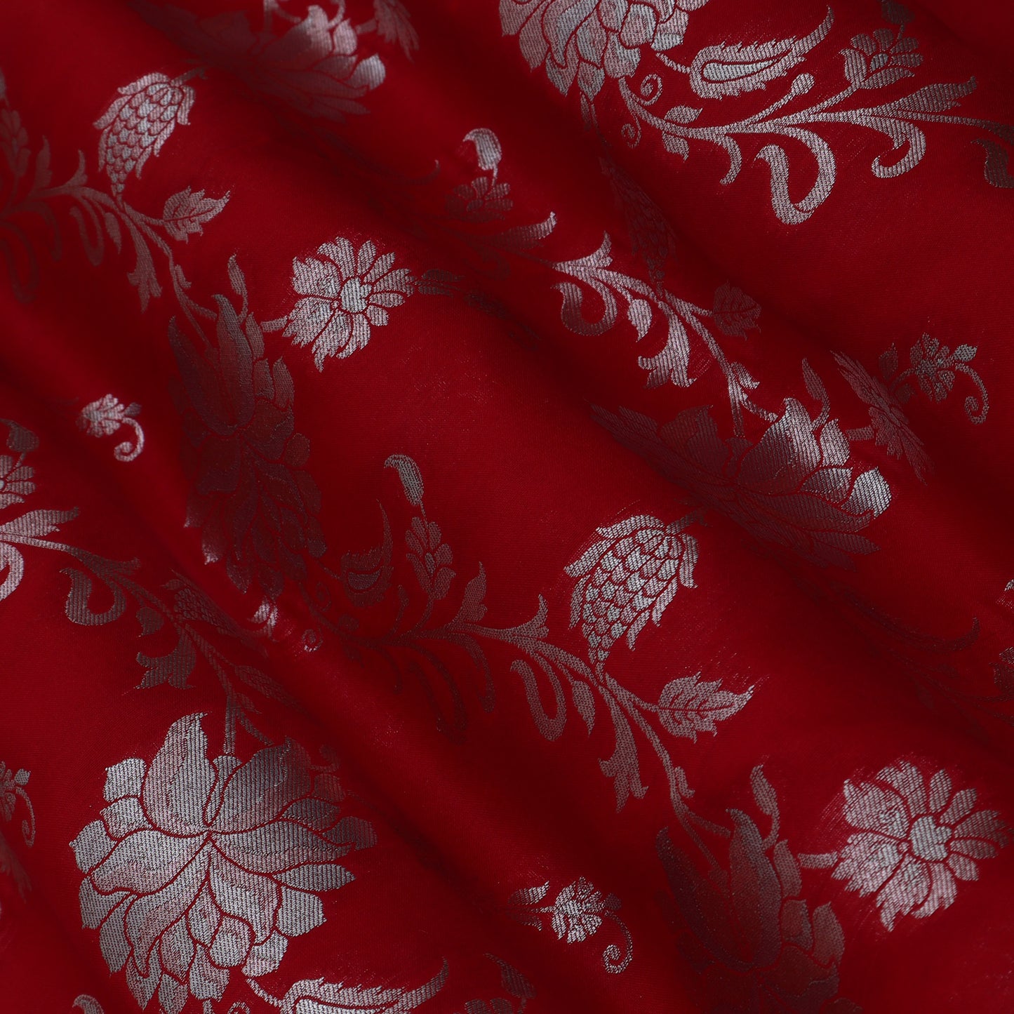 Red Color Silk Brocade Fabric