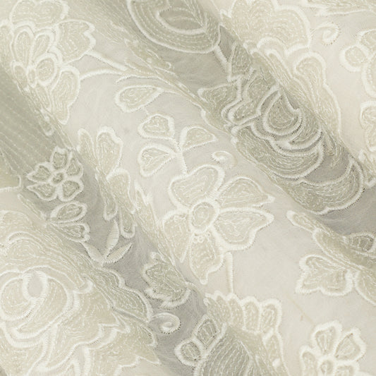 White Color Georgette Embroidery Fabric