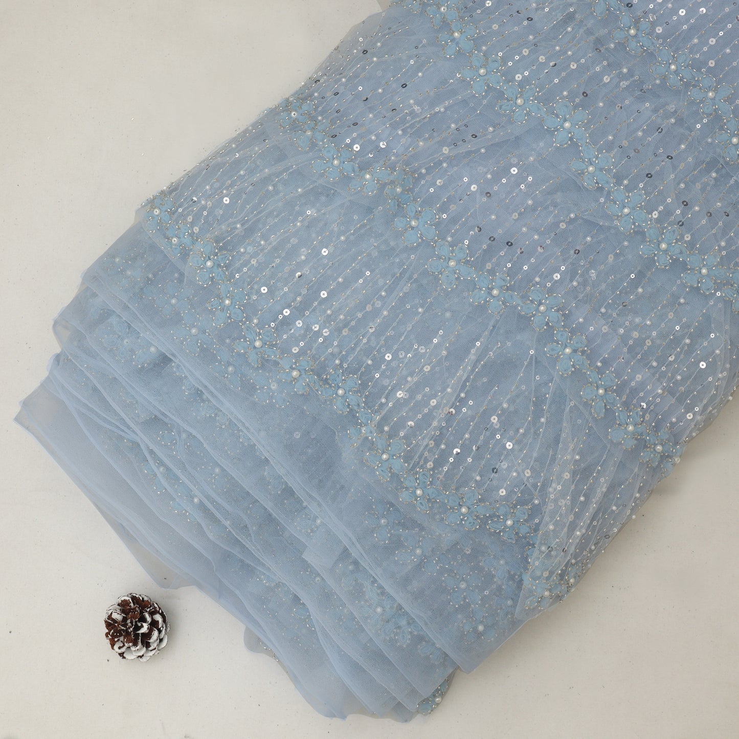 Ruffle Style Net Embroidery Fabric