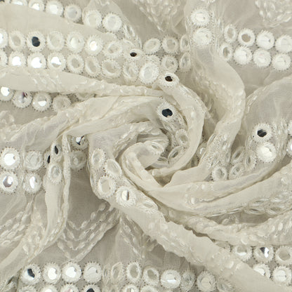 White Color Georgette Embroidery Fabric