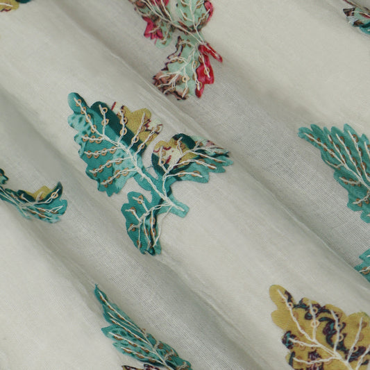 Colored Color Mulmul Embroidery Fabric