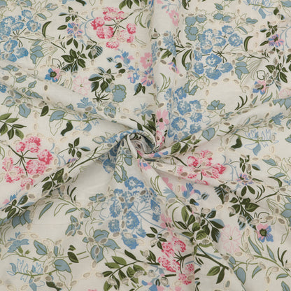 Cotton Chikan Print Embroidery Fabric