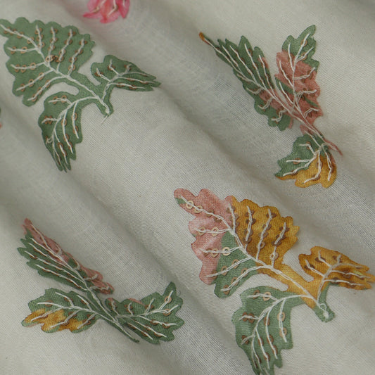 Colored Color Mulmul Embroidery Fabric