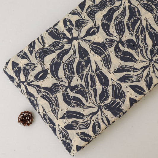 Cotton Chikan Print Embroidery Fabric