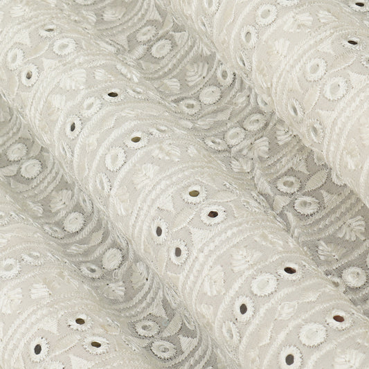 White Color Georgette Embroidery Fabric