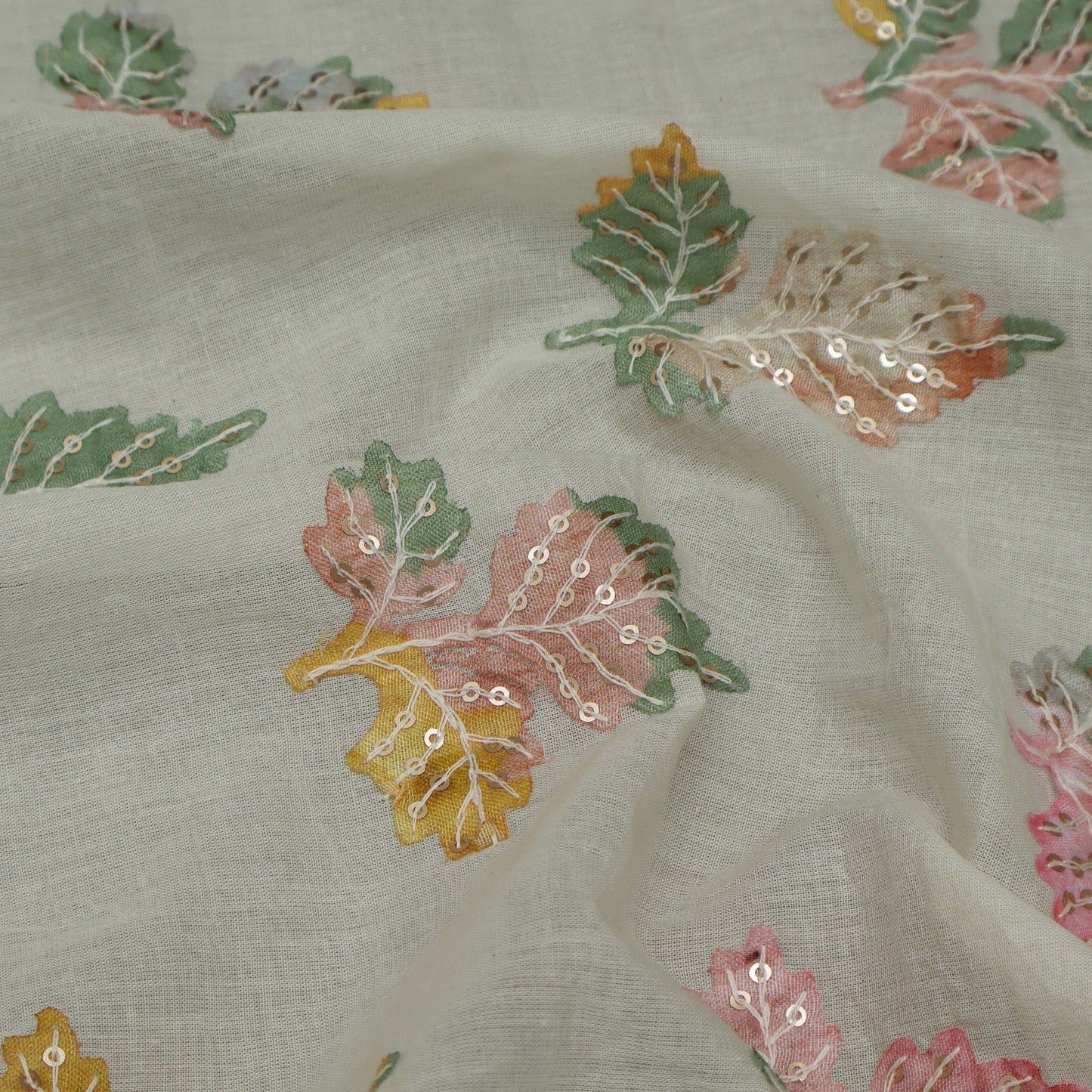 Colored Color Mulmul Embroidery Fabric