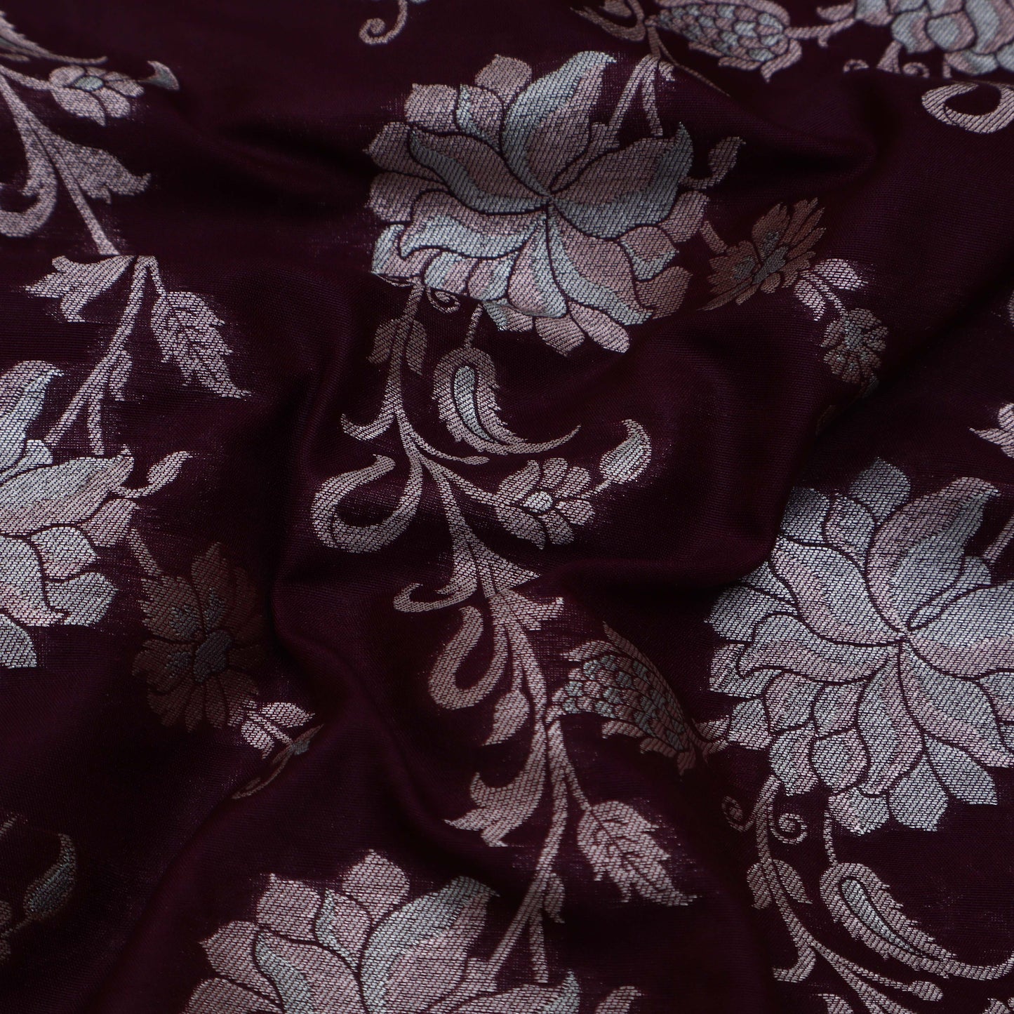 Wine Color Silk Brocade Fabric