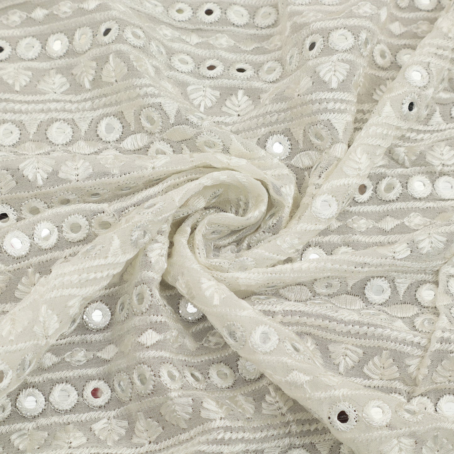 White Color Georgette Embroidery Fabric