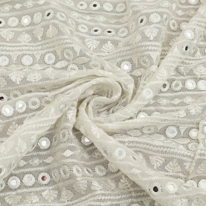 White Color Georgette Embroidery Fabric