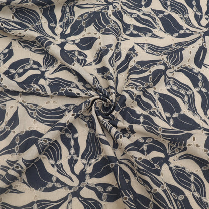 Cotton Chikan Print Embroidery Fabric
