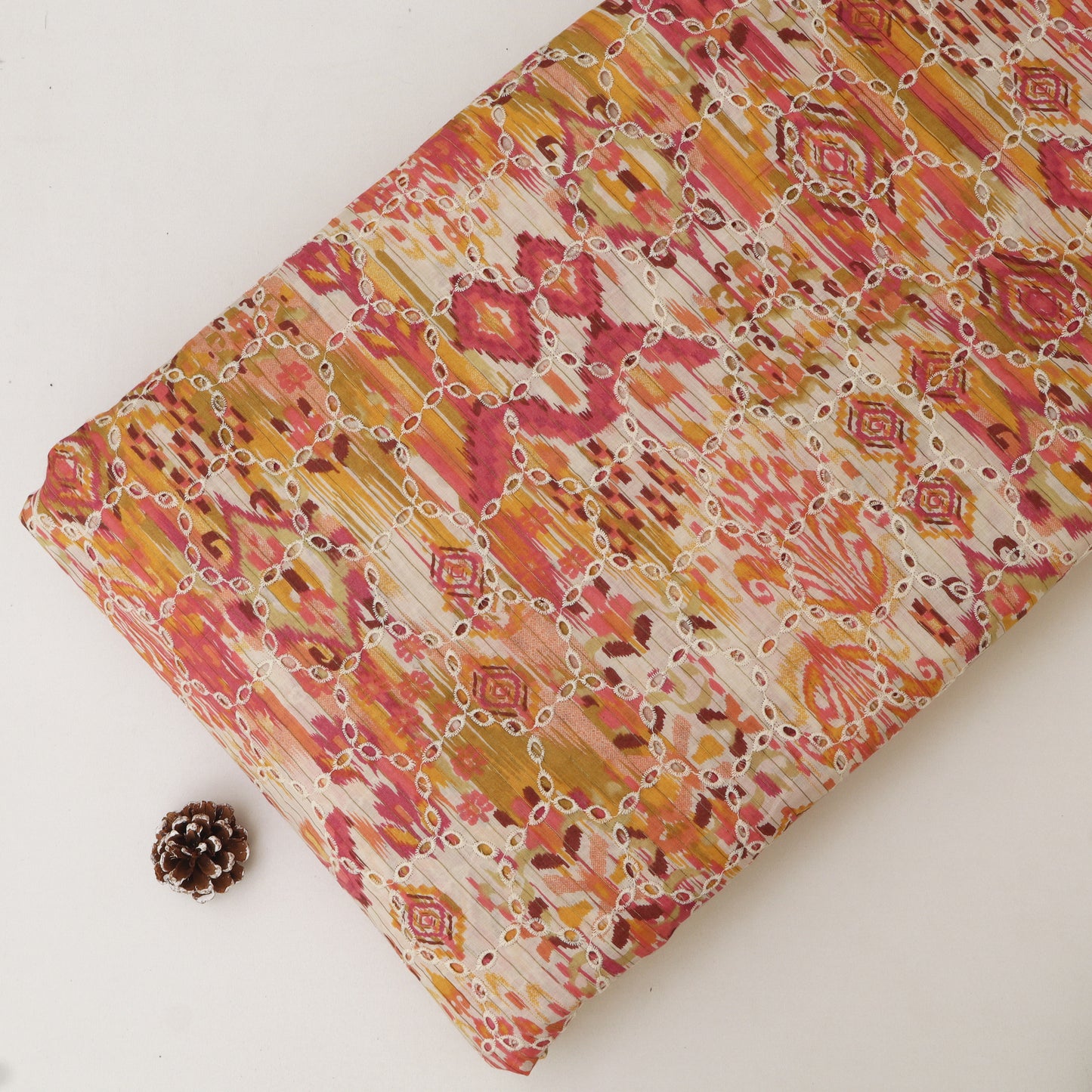 Cotton Chikan Print Embroidery Fabric