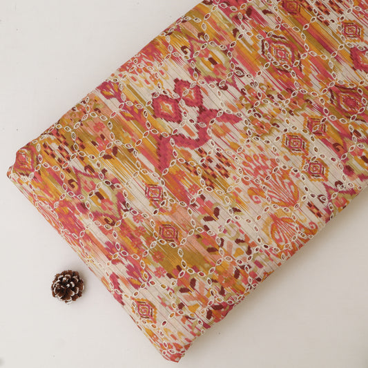 Cotton Chikan Print Embroidery Fabric