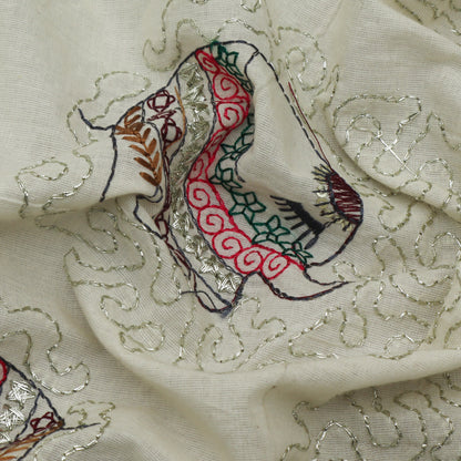 Off White Color Kora Cotton Embroidery Fabric