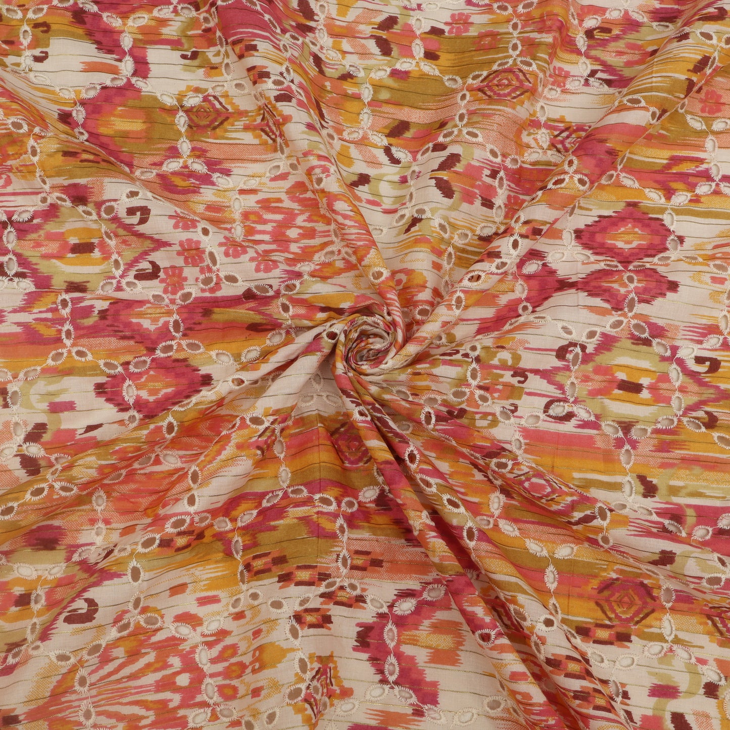Cotton Chikan Print Embroidery Fabric