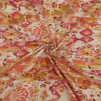 Cotton Chikan Print Embroidery Fabric