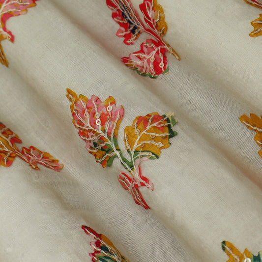 Colored Color Mulmul Embroidery Fabric